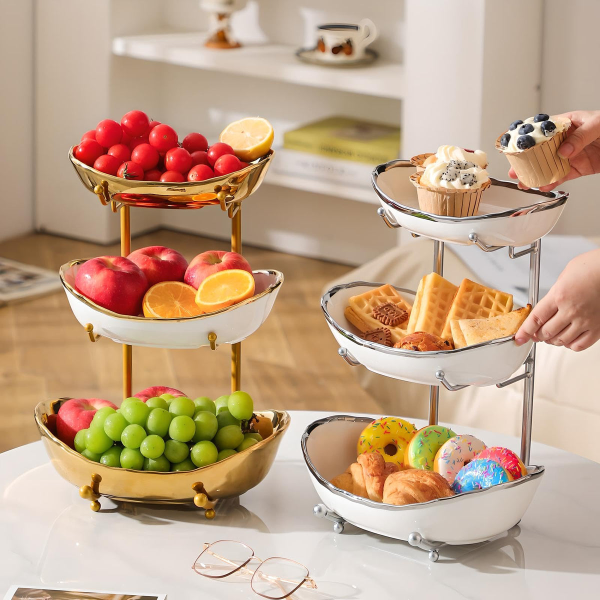 3 Tier Ceramic Fruit Bowl with Metal Stand G590