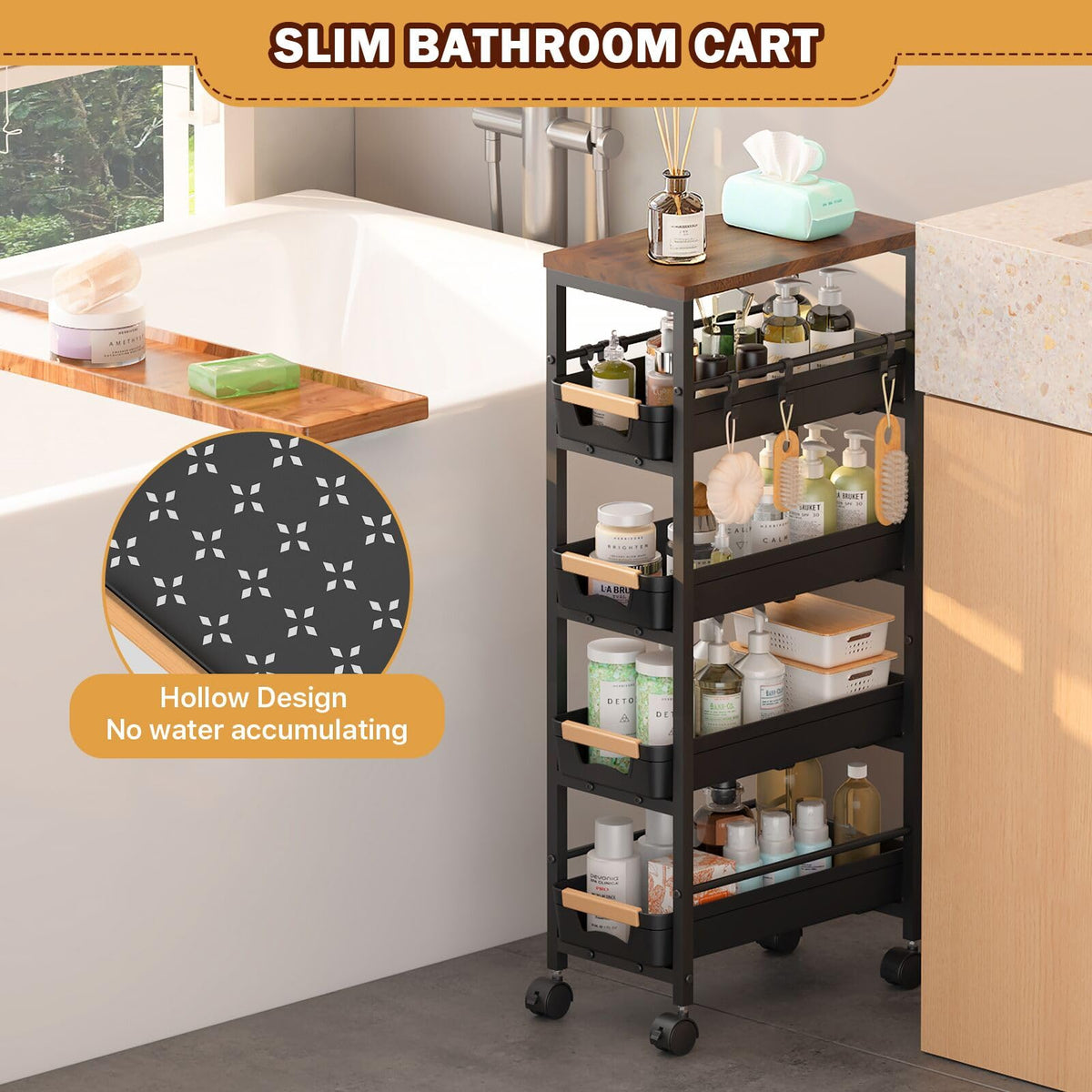 Slim Storage Cart with Wheels C4100