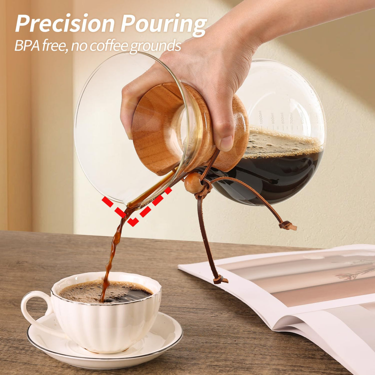 34 OZ Borosilicate Glass Pour Over Coffee Maker with Reusable Stainless Steel Filter U454244