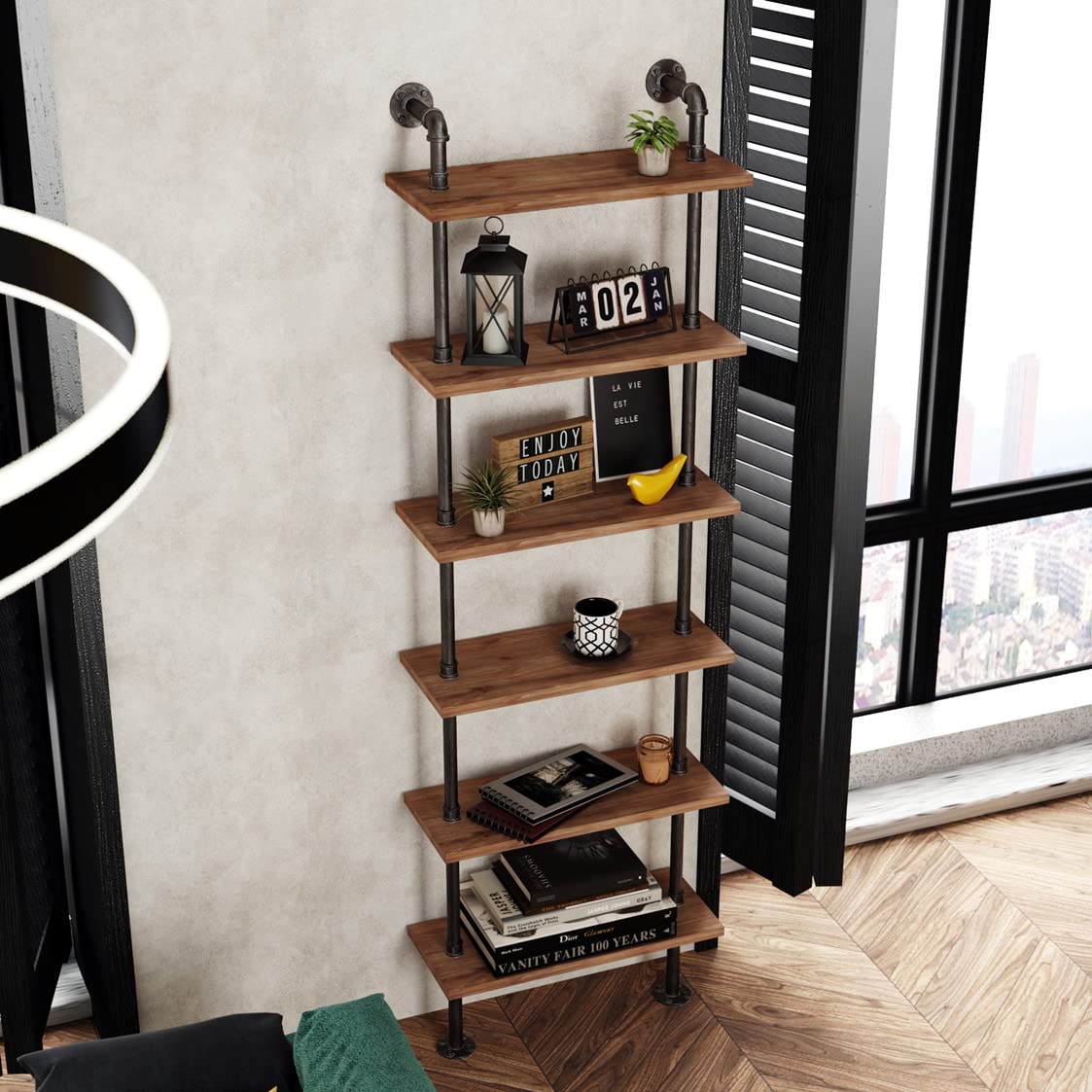 Industrial Pipe 6 Tier Bookshelf I305