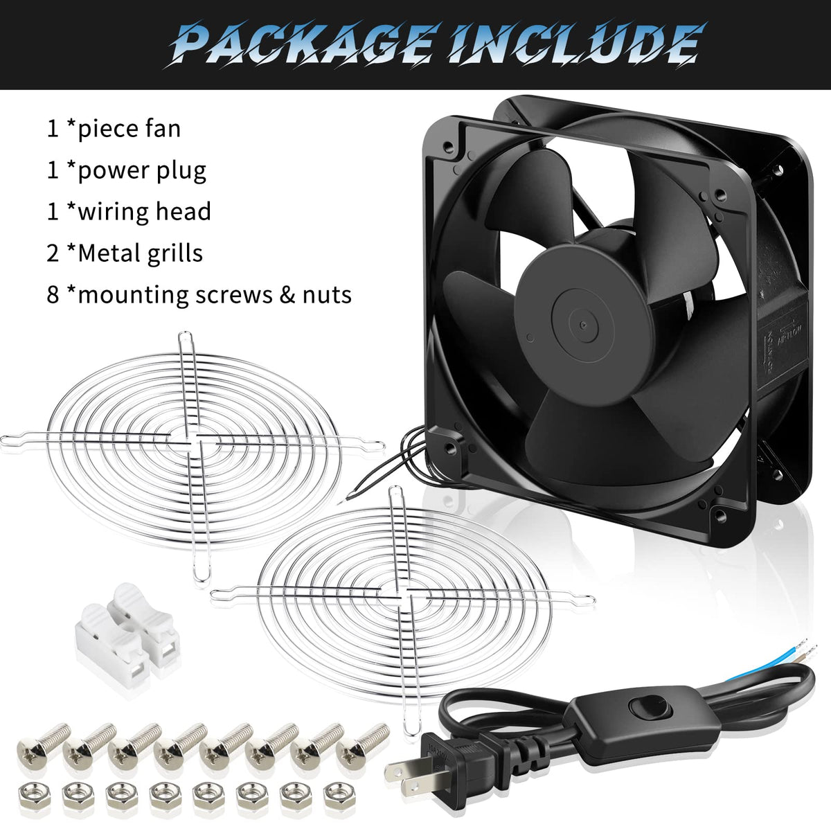 110V 120V 200mm x 60mm Axial Metal Case Fan Q2504