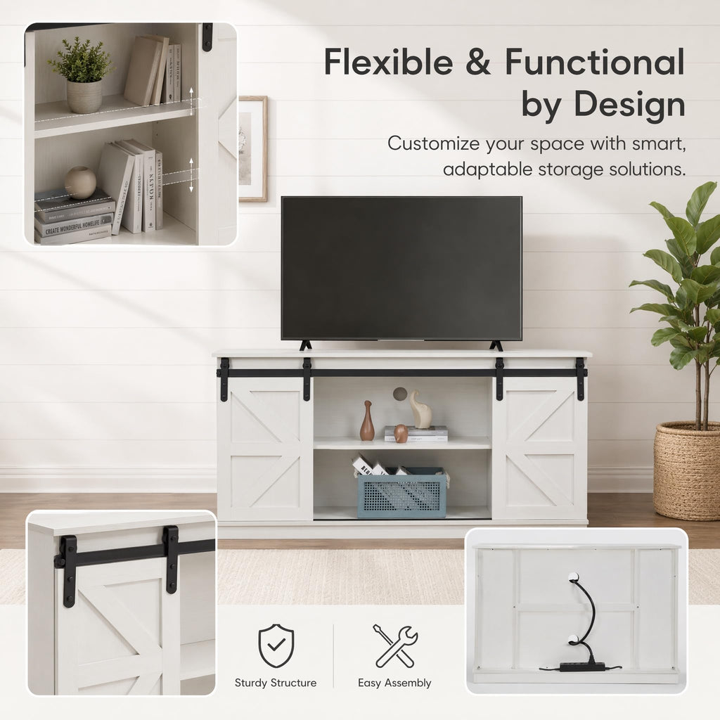 White TV Stand with Sliding Barn Doors X77010