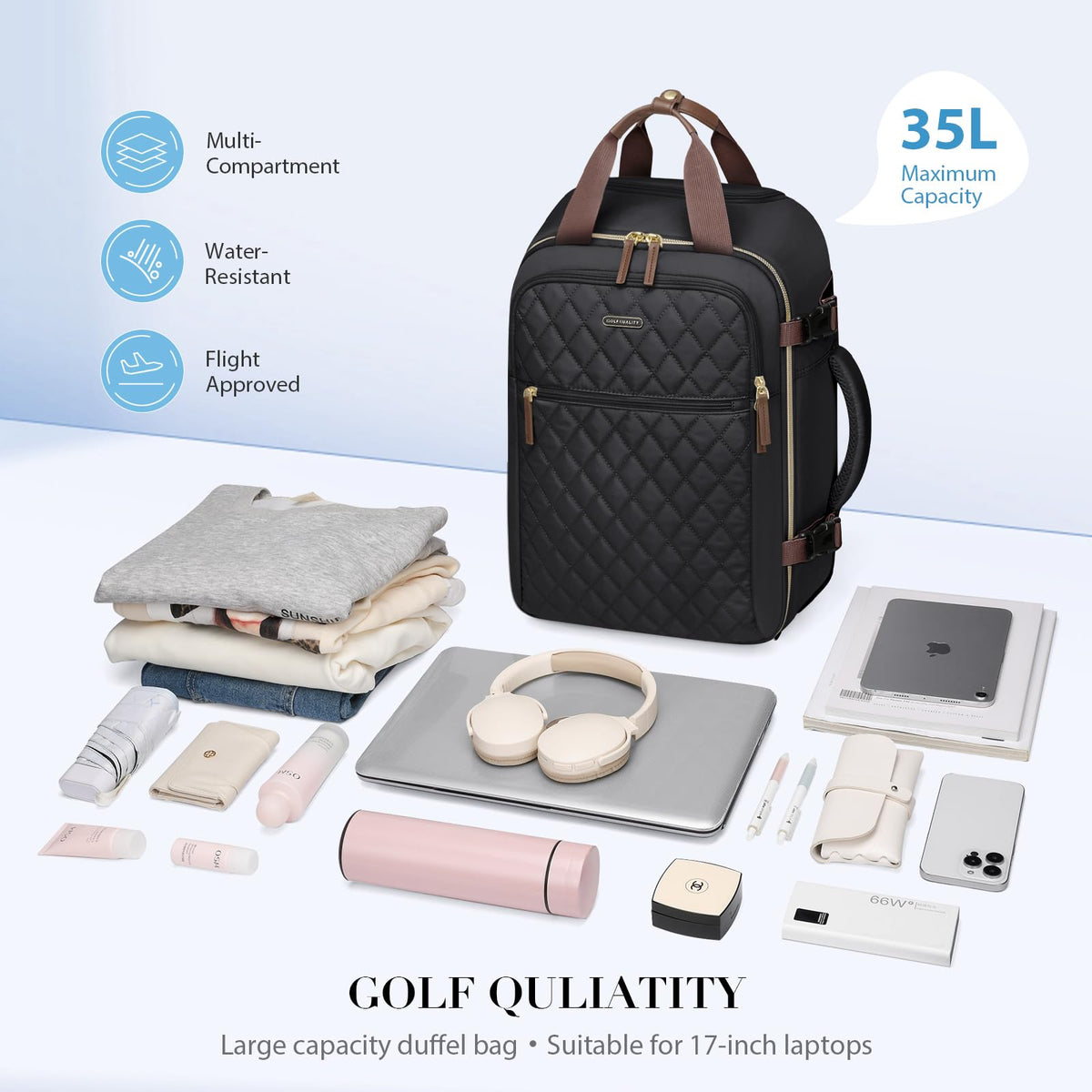 Black Rolling Laptop Backpack with Wheels K44070