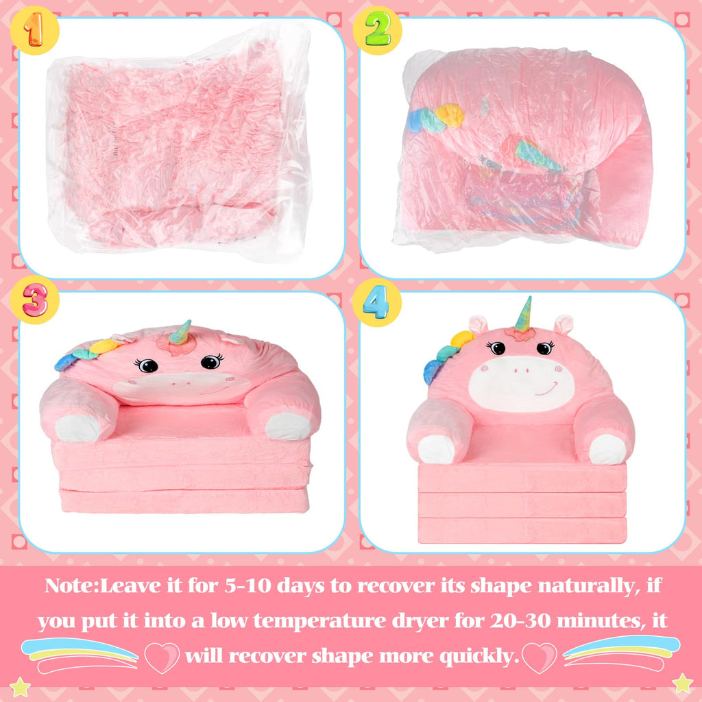 2-in-1 Fold Out Kids Sofa with Flannel Blanket S79743