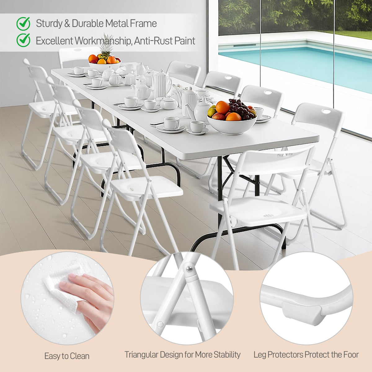 Folding Chairs Set of 10 White Plastic G36610