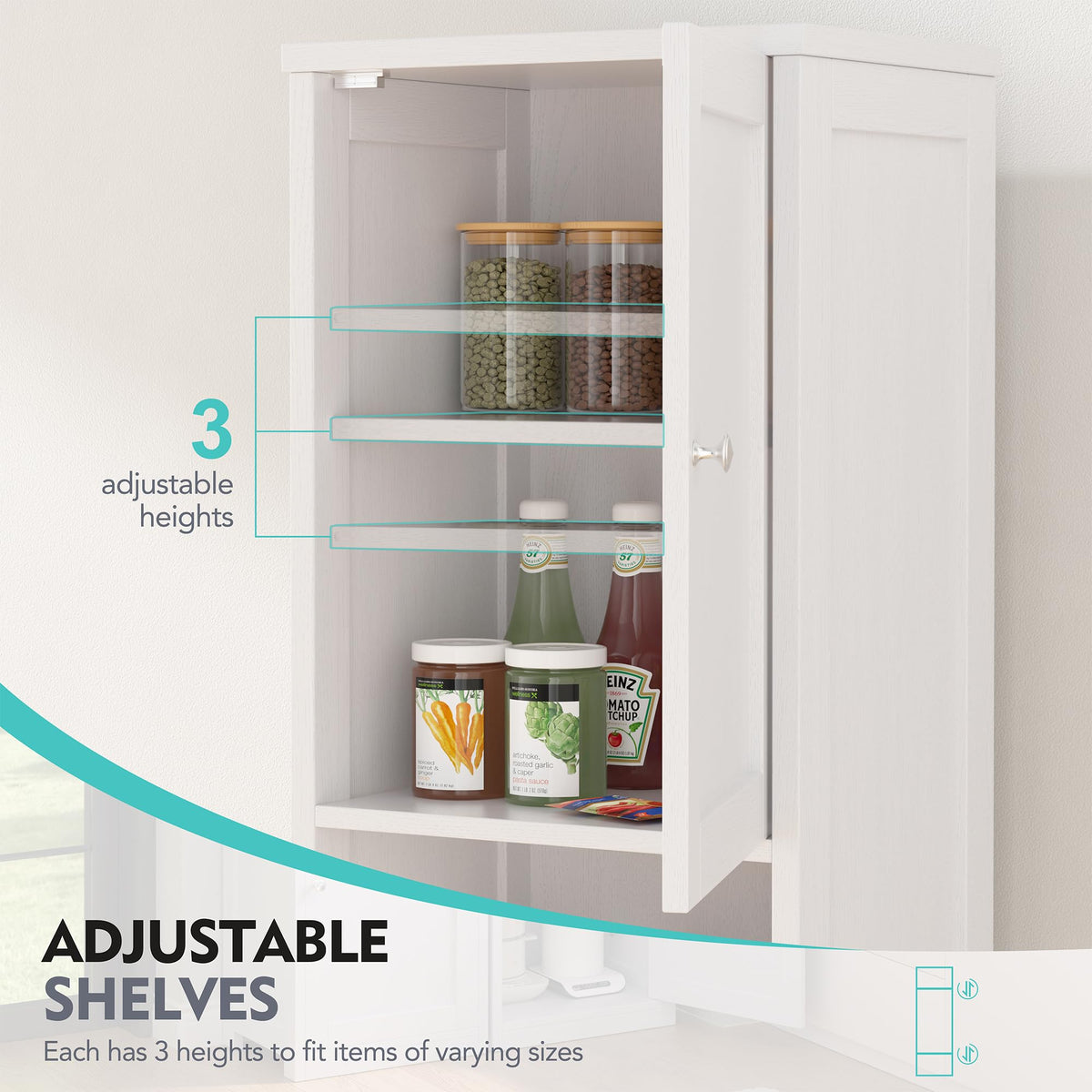 Tall Narrow Bathroom Storage Cabinet with Adjustable Shelves, White L243683