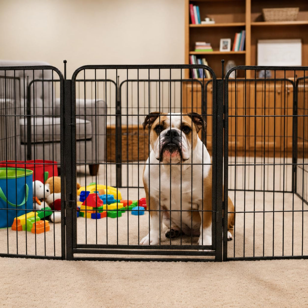 24 inch 8 Panel Portable Black Metal Pet Playpen K2706