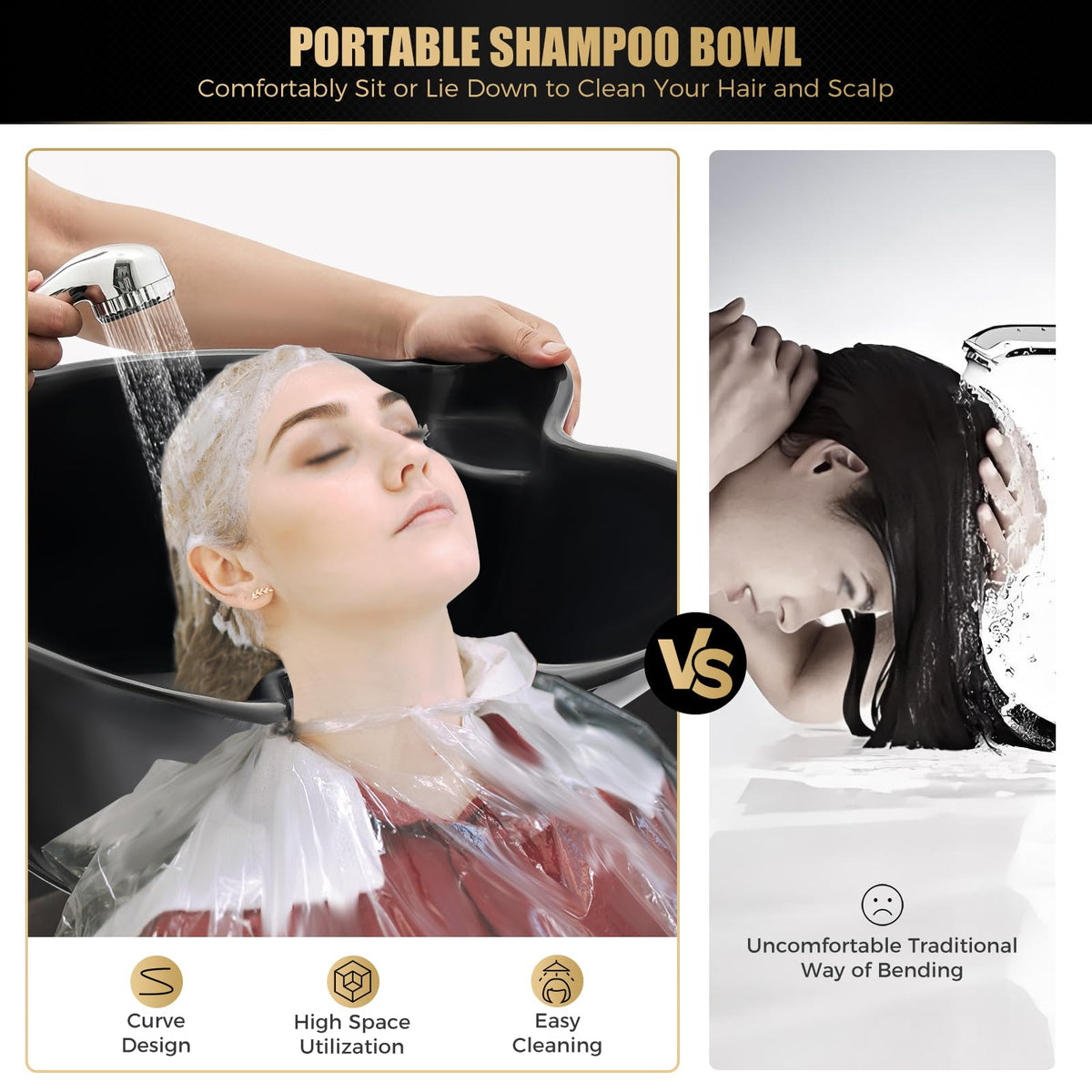 Portable Shampoo Bowl with Electric Pump, Adjustable Height Hair Washing Station with 2 Bucket X413