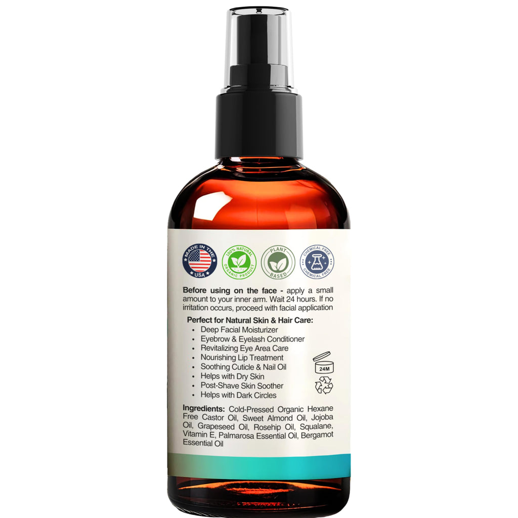 Organic Castor Oil with Jojoba Rosehip Grapeseed Squalane Vitamin E 1oz Q95778