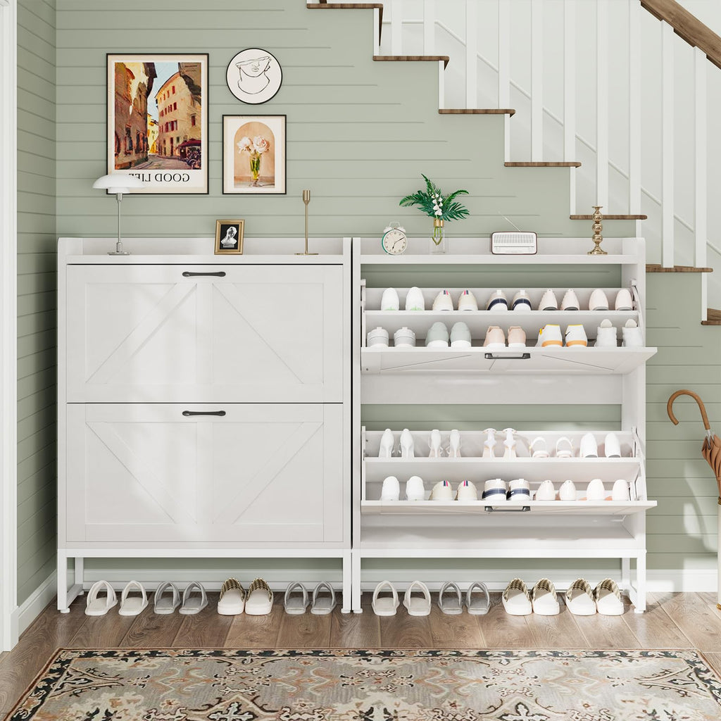 White 2 Flip Drawers Shoe Storage Cabinet T139821