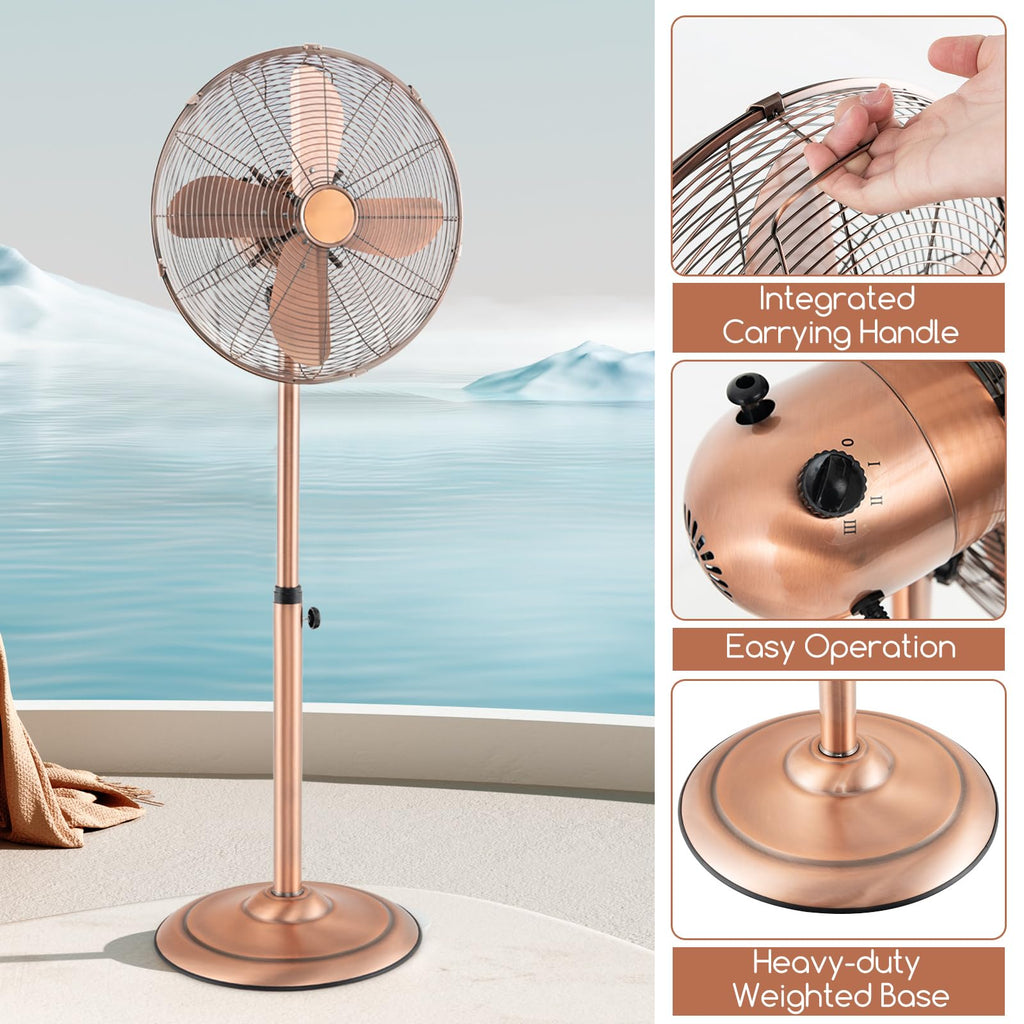 16-Inch Metal Pedestal Fan with Adjustable Height, 3 Speeds, Oscillation I706