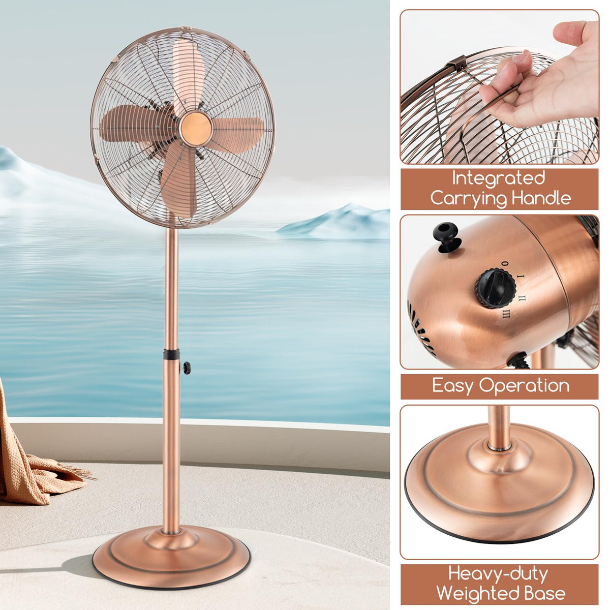 16-Inch Metal Pedestal Fan with Adjustable Height, 3 Speeds, Oscillation I706