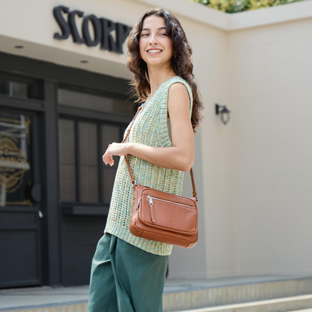 Anti Theft Genuine Leather Crossbody Bag with Wallet D596533