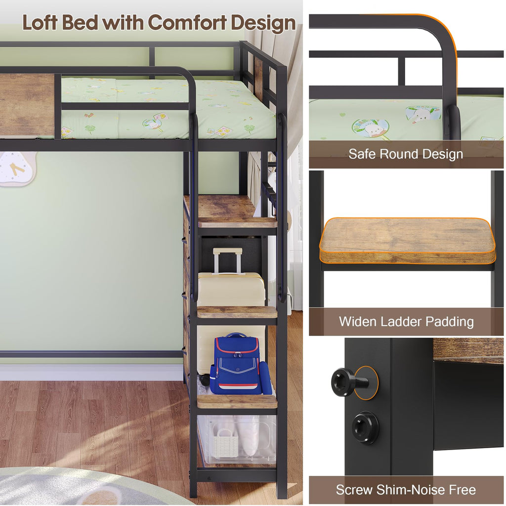 Twin Loft Bed with Desk and 6 Storage Drawers V330638