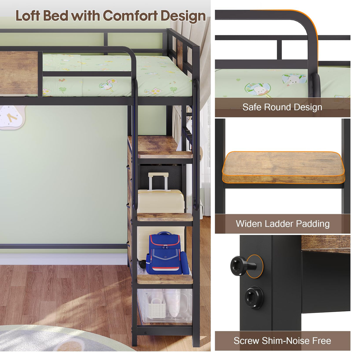 Twin Loft Bed with Desk and 6 Storage Drawers V330638