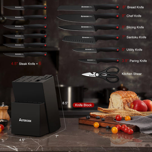 15 Pc German Knife Set with Block and Sharpener J949761