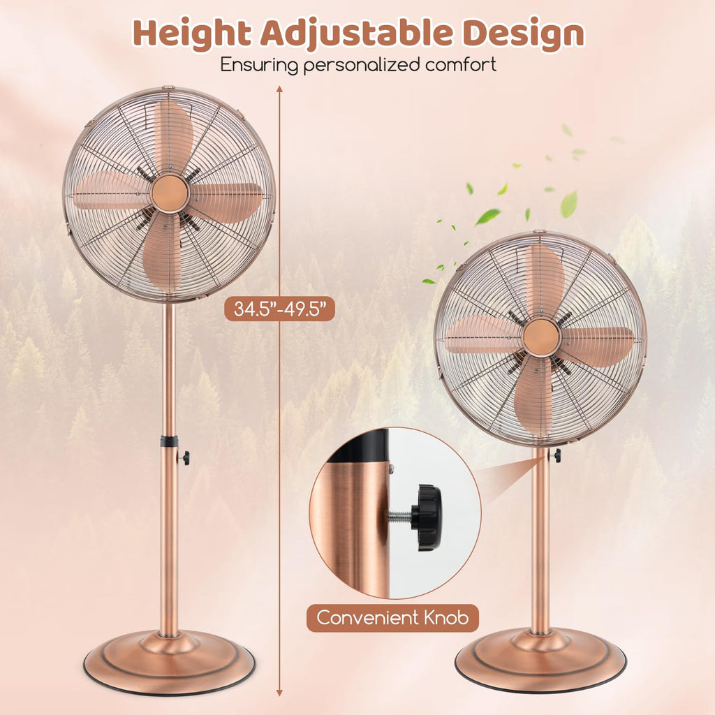 16-Inch Metal Pedestal Fan with Adjustable Height, 3 Speeds, Oscillation I706