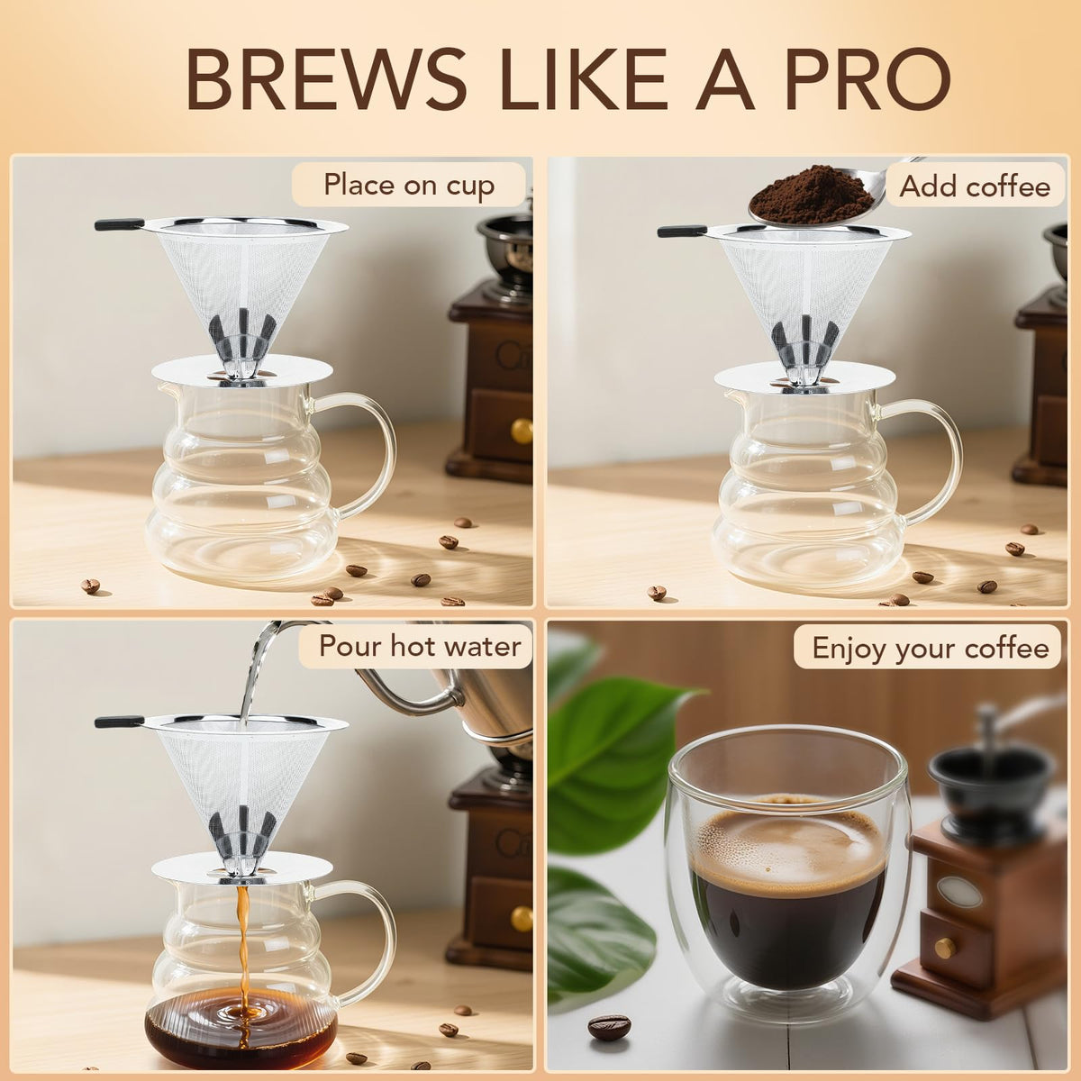 Pour Over Coffee Dripper with Reusable Stainless Steel Filter V307