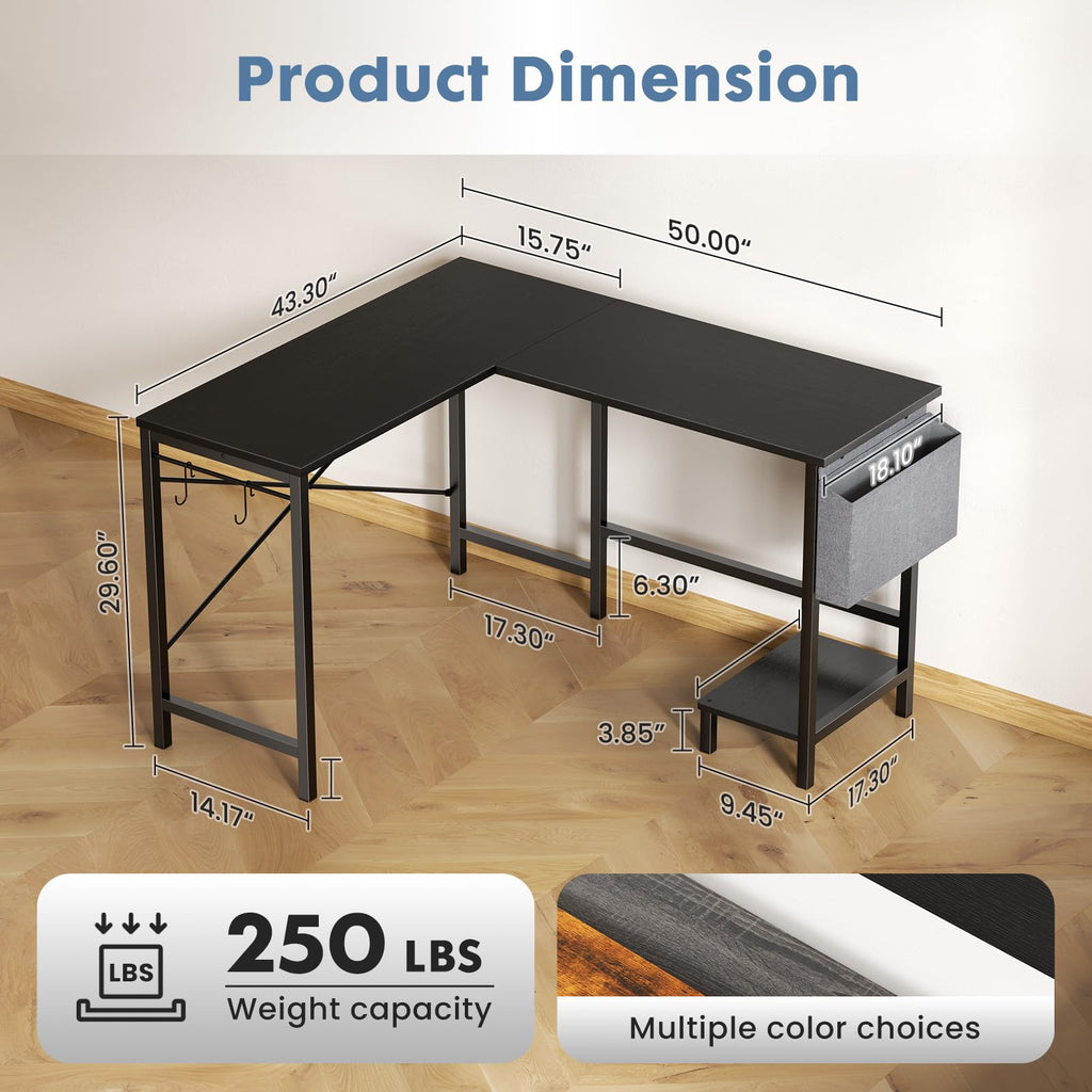 L Shaped Computer Corner Desk with PC Stand, Black W93659