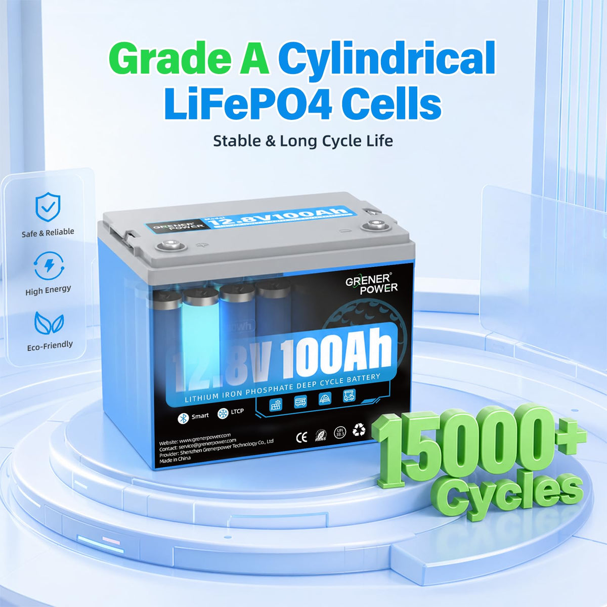 12.8V 100Ah LiFePO4 Battery with 150A BMS A361