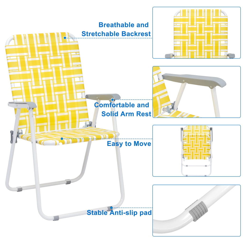 Yellow Striped Webbed Lawn Chairs Set of 2 N3381
