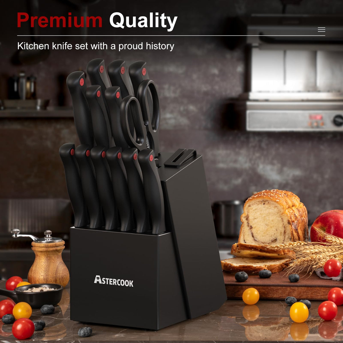 15 Pc German Knife Set with Block and Sharpener J949761