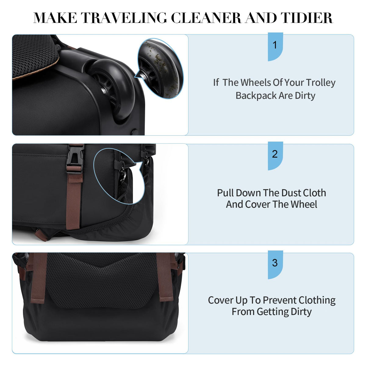 Black Rolling Laptop Backpack with Wheels K44070