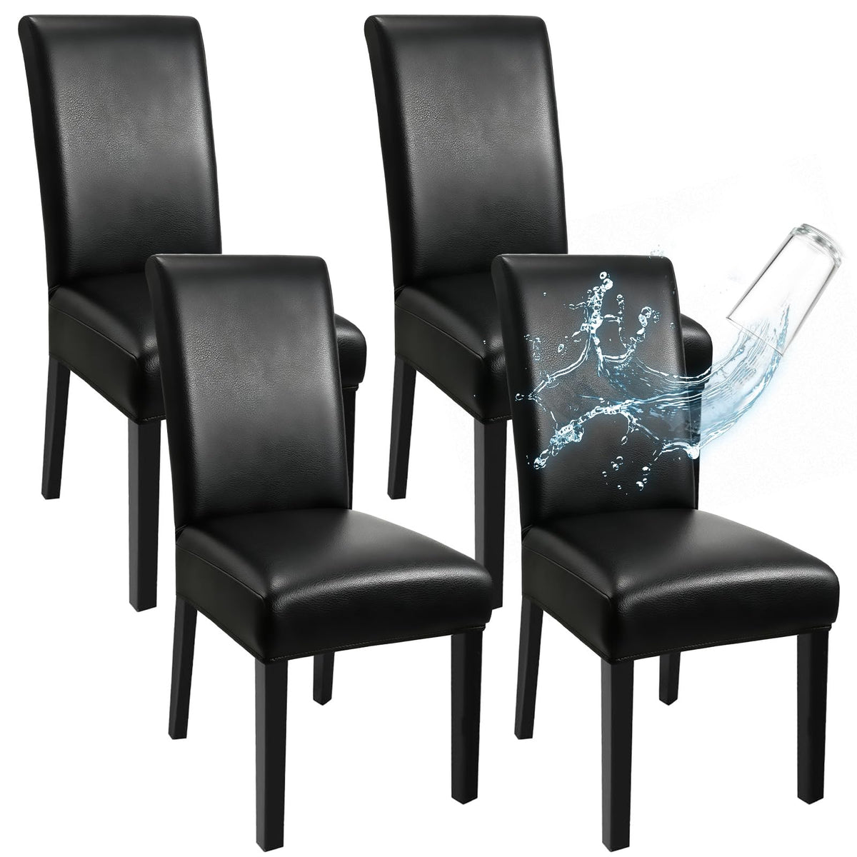 Black Set of 4 Stretch Waterproof Dining Chair Covers B631853