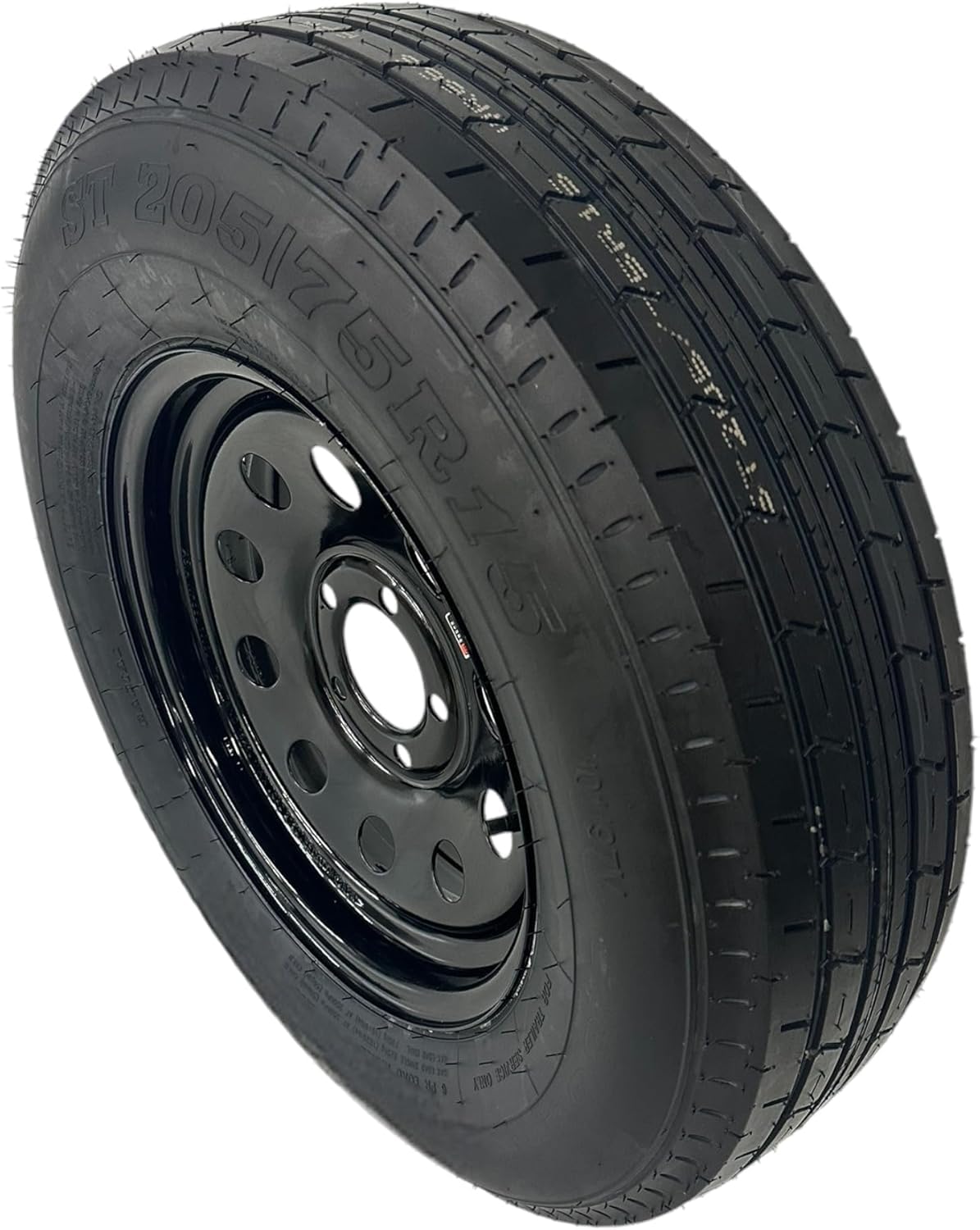 ST205/75R15 Trailer Tire on Rim Load Range C 6 Ply 5 Lug Black Wheel Q8600