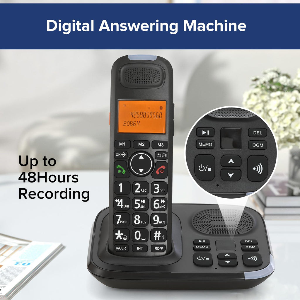 Black Cordless Phone System with Answering Machine, 3 Handsets C7163