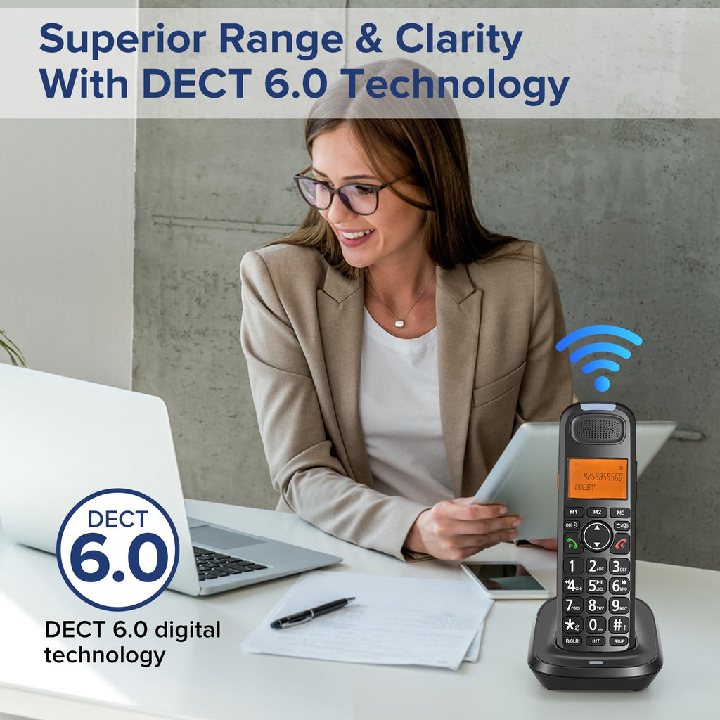 Black Cordless Phone System with Answering Machine, 3 Handsets C7163