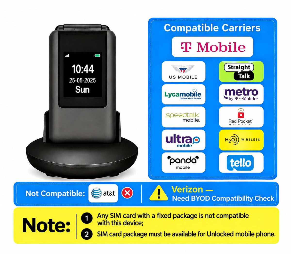 4G Unlocked Flip Phone Dual Screen V3454
