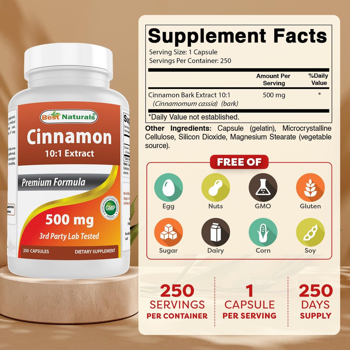 Cinnamon 500 mg 250 Capsules W2752