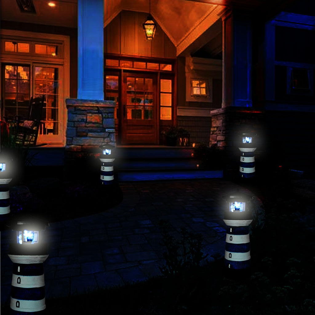 Solar Lighthouse Rotating Beacon Led Yard Statue H77399