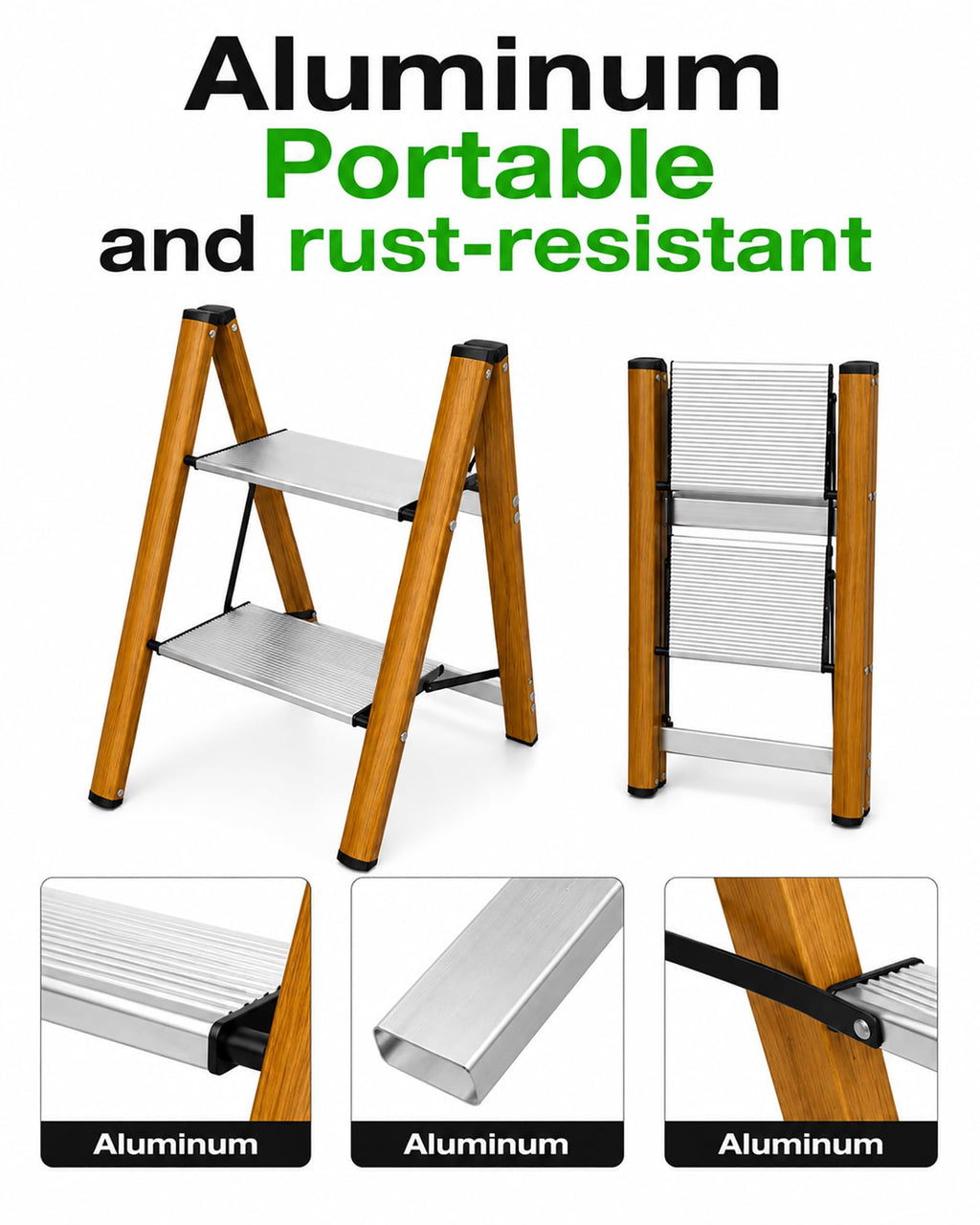 2 Step Lightweight Aluminum Folding Step Stool V7872