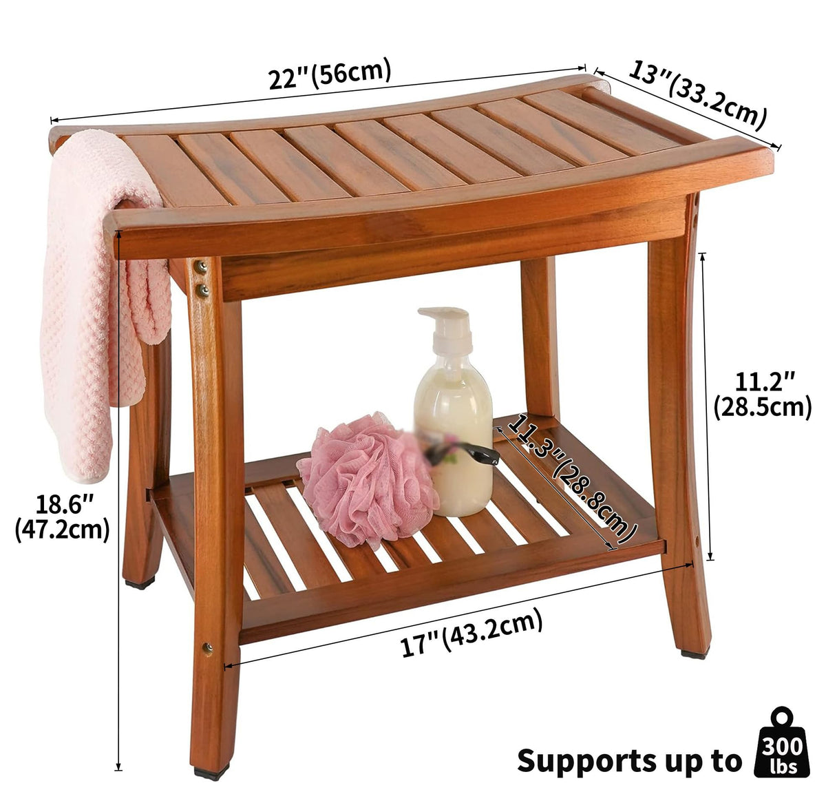 Teak Shower Bench Seat with Handles H309