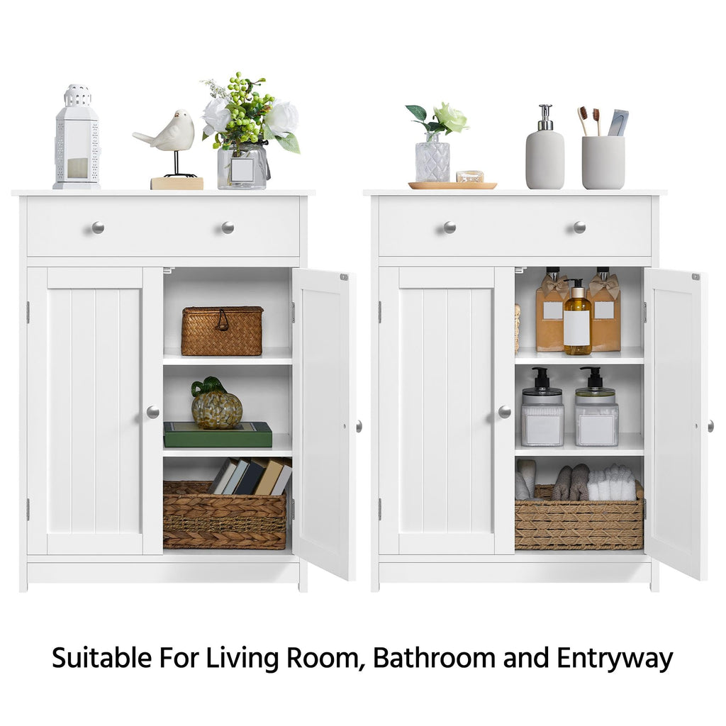 White Bathroom Storage Cabinet with Drawer and 2 Doors W99107