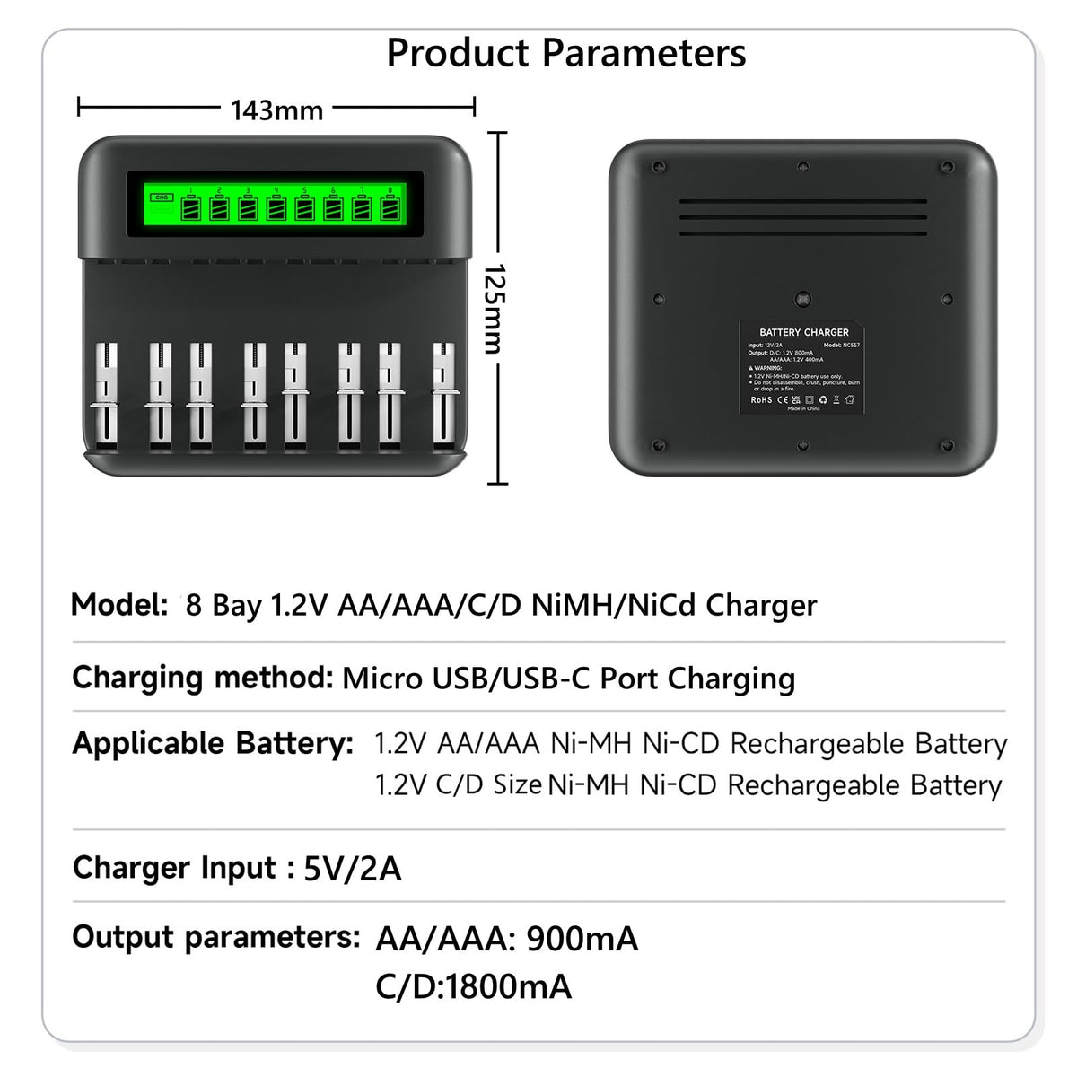 4 Pack Rechargeable D Batteries with Charger W71414