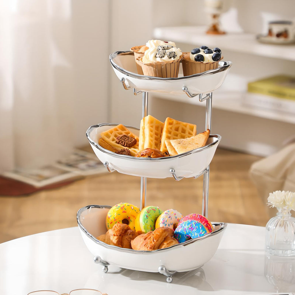 3 Tier Ceramic Fruit Bowl with Metal Stand G590