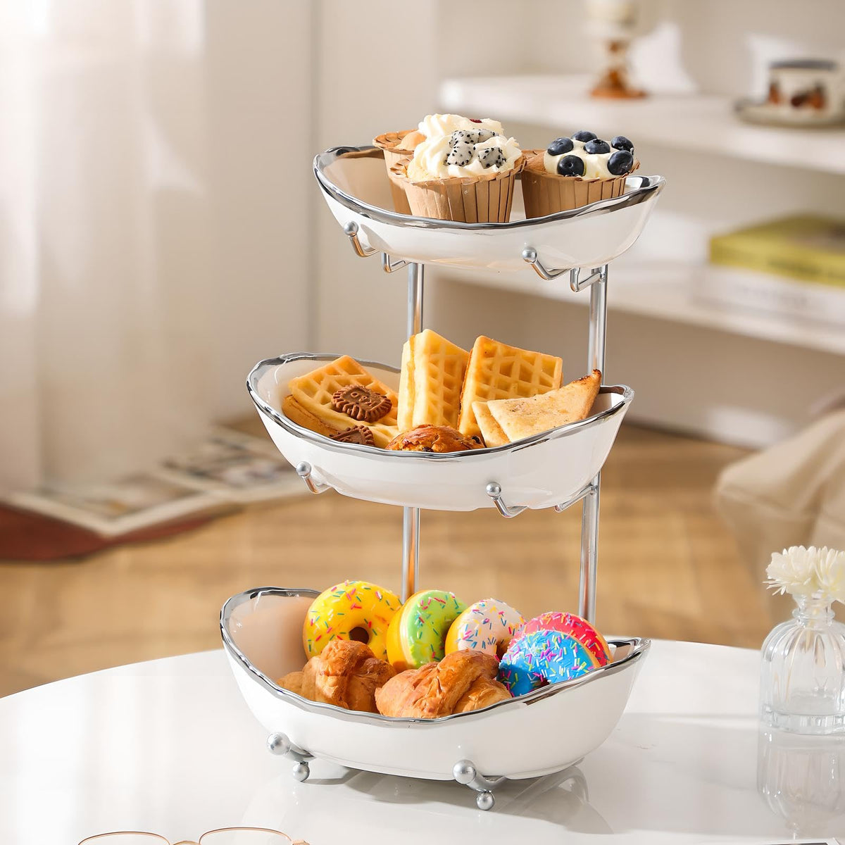 3 Tier Ceramic Fruit Bowl with Metal Stand G590
