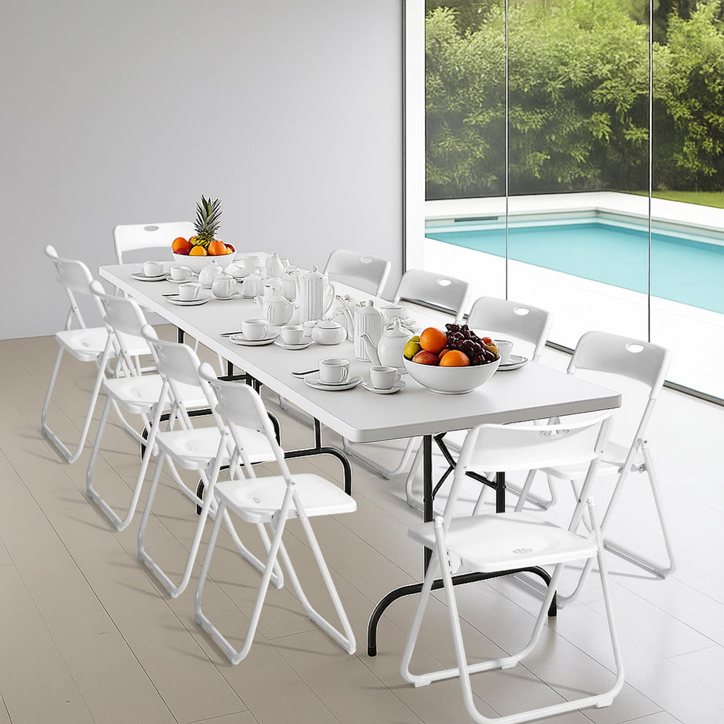 Folding Chairs Set of 10 White Plastic G36610