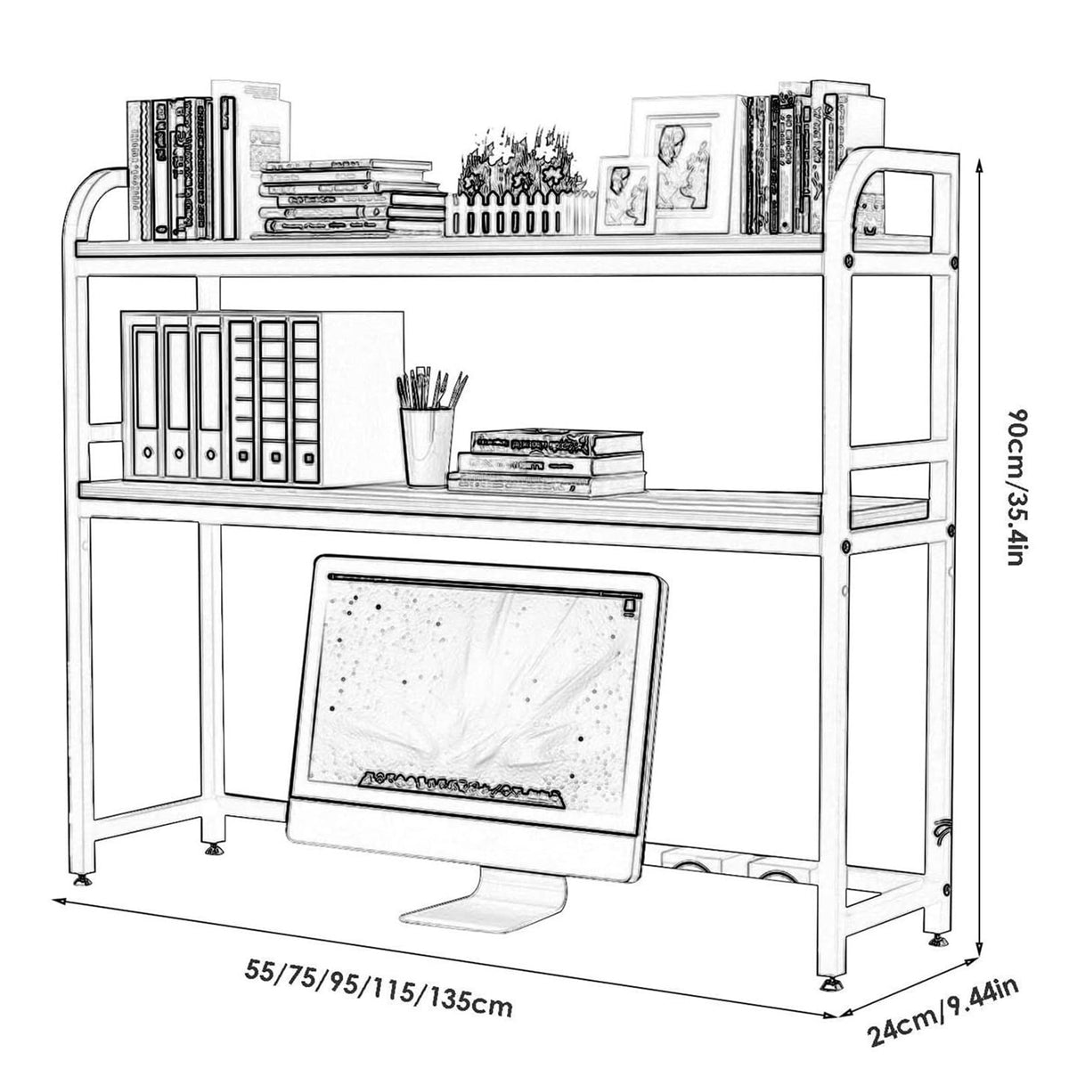 2-Tier White Desktop Bookshelf I730815