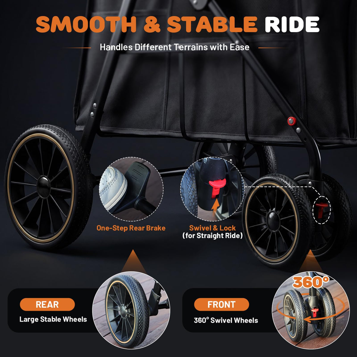Foldable Pet Stroller up to 80 lbs with All-Terrain Wheels V518317