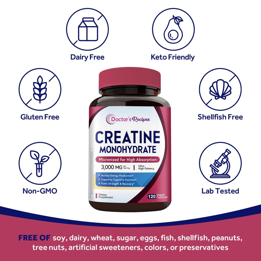 Micronized Creatine Monohydrate 3000 mg Vegan 120 Capsules L649