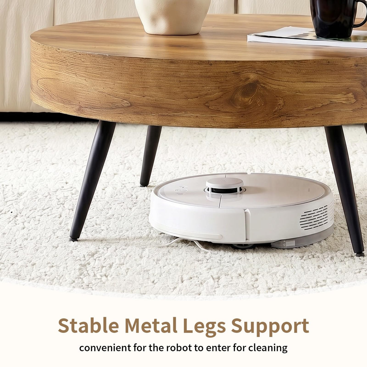 Round Wood Coffee Table with Metal Legs K712150
