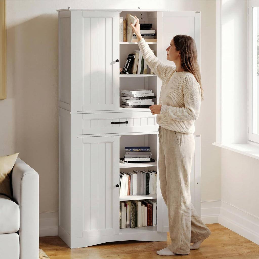 71" White Kitchen Pantry Storage Cabinet Q8543