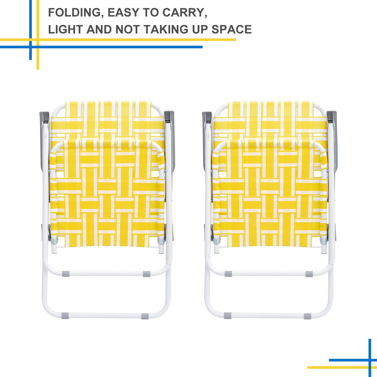Yellow Striped Webbed Lawn Chairs Set of 2 N3381