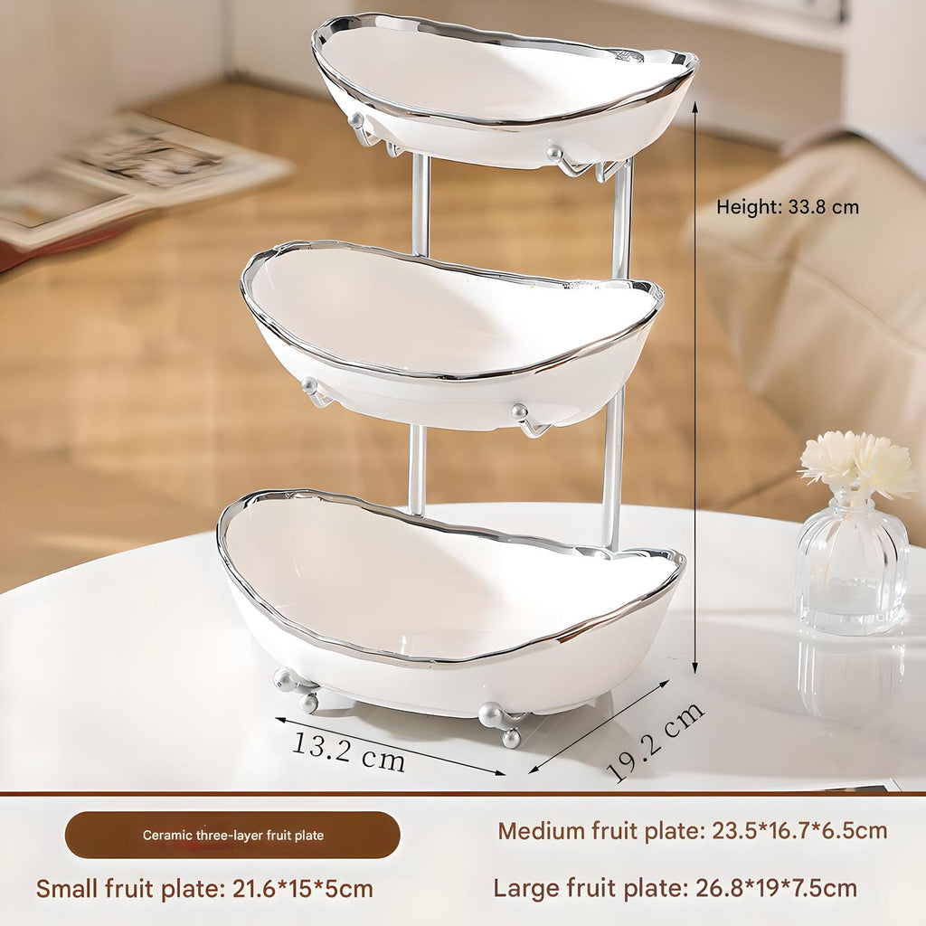 3 Tier Ceramic Fruit Bowl with Metal Stand G590