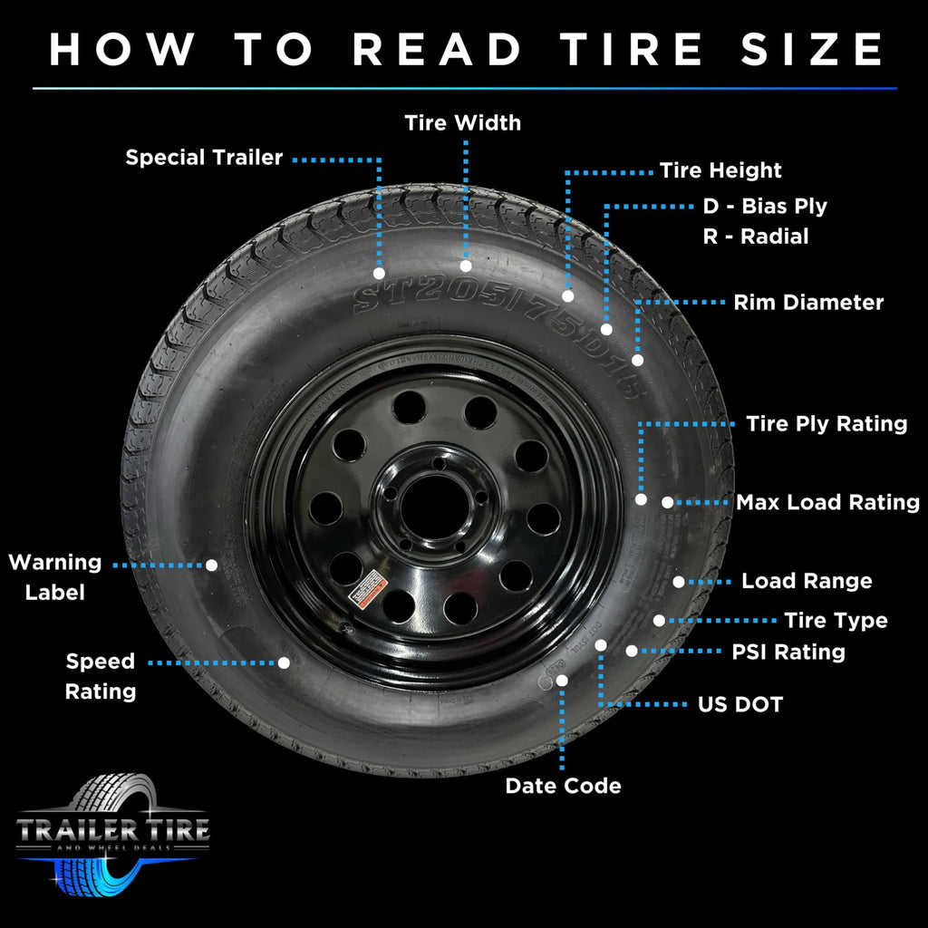 ST205/75R15 Trailer Tire on Rim Load Range C 6 Ply 5 Lug Black Wheel Q8600