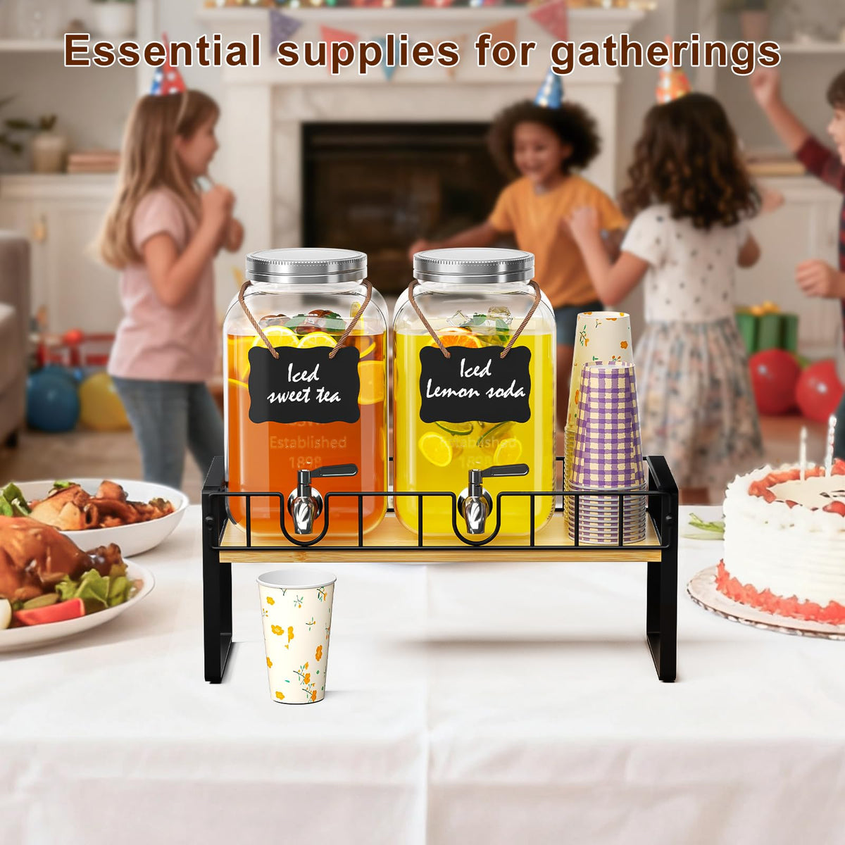 2 Pack 1 Gallon Glass Beverage Dispenser with Spigot and Ice Core G17938